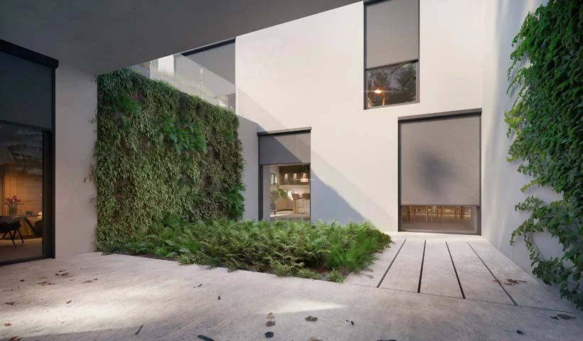 Voorbeeld van woning met screens – duurzame buitenzonwering met Somfy bediening